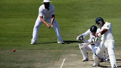 Khurram Manzoor batted almost the entire second day of the first Test in Abu Dhabi. Karim Sahib / AFP