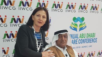 Dr Golnar Prudhomme, Clinical Associate in the Heart and Vascular Institute at Cleveland Clinic Abu Dhabi, and her diabetic patient Ahmed Al Mansoori attend the ninth annual Abu Dhabi wound care conference.