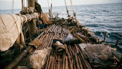 The crew sleeps on the dhow.