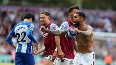 Aston Villa players celebrate after their match against Brighton and Hove Albion. AFP
