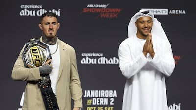 Champion Tom Aspinall and Ciryl Gane ahead of their UFC 321 heavyweight title fight, at Etihad Arena on Yas Island, Abu Dhabi. All images by Chris Whiteoak / The National