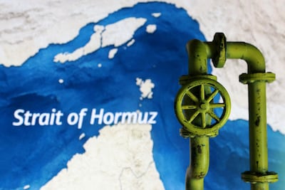 A map showing the Strait of Hormuz and a 3D printed oil pipeline. Reuters