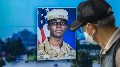 An image of Travis King shown during a news broadcast in South Korea. He has been expelled by North Korea, according to reports. AFP