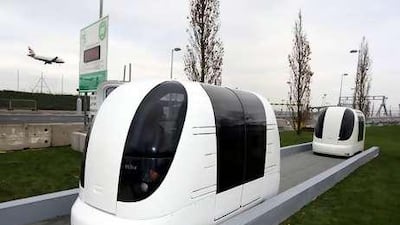 Heathrow Airport, above, is about to employ a Personal Rapid Transit system but Masdar City is likely to be the first to use the pod cars for urban transportation.