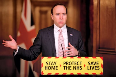 Health Secretary Matt Hancock at press conference inside 10 Downing Street. AFP