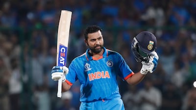 Rohit Sharma of India celebrates his century. Getty