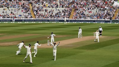England all-rounder Ben Stokes takes the final wicket of India all-rounder Hardik Pandya caught by Alastair Cook at Edgbaston. Getty Images