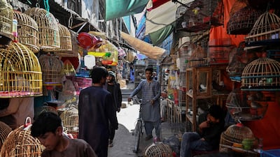 People walking through the bird market.