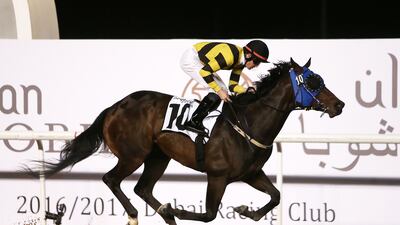 Patrick Cosgrave riding Main Stay wins at the Dubai World Cup Carnival. Pawan Singh / The National