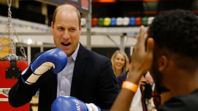 Prince William practises his boxing at the 10th anniversary celebration of sporting charity Coach Core. Getty