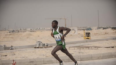 Nigeria's Emmanuel Gyang competes in the Lago City Marathon on Saturday. AFP Photo