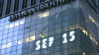 Lehman Brothers world headquarters is shown in New York, the day the 158-year-old investment bank, choked by the credit crisis and falling real estate values, filed for bankruptcy. Mark Lennihan / AP Photo
