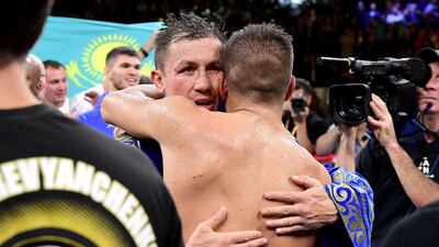 Gennady Golovkin embraces Sergiy Derevyanchenko following their IBF middleweight title bout at Madison Square Garden. AFP