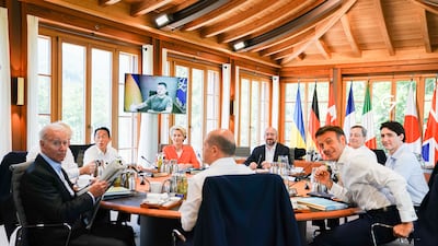 G7 leaders gather for their annual summit at Elmau Castle in Bavaria, Germany, on Monday. EPA.