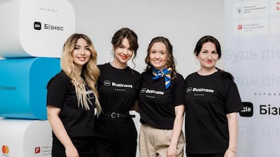 The Ukrainian team often lend support as care givers when businessmen and families speak about the tragedy they have witnessed when fleeing from the war. Photo: Diia.Business