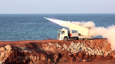 A missile fired by Iran's Revolutionary Guards Corps during recent drills. AFP