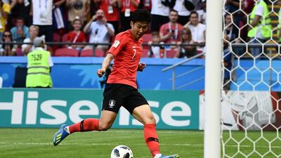 Son scores during the Russia 2018 World Cup Group F football match between South Korea and Germany at the Kazan Arena in Kazan. AFP