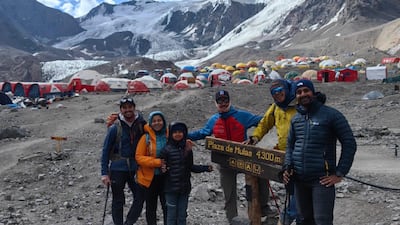 The Mendon family attempted to scale Mount Aconcagua last year, but high winds forced the team to turn back before reaching the summit, the highest point in the Americas. Photo: Mendon family