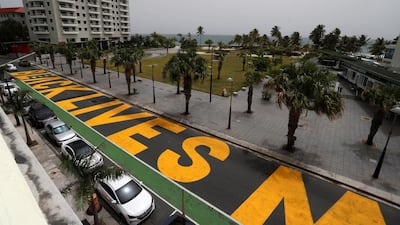 'Black Lives Matter' is painted on the Ashford Avenue in Condado, in San Juan, Puerto Rico, on June 20, 2020. The slogan symbol was suggested and paid for by Bad Bunny through his Good Bunny Foundation. EPA