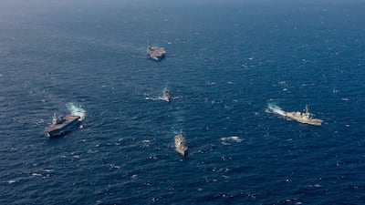 A joint naval exercise in international waters off the island of Jeju, South Korea, with the hosts joined by the US and Japan. AP