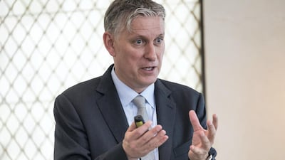 Peter Sondergaard, executive vice president & global head of research at Gartner, speaking at a press briefing in Dubai. Anna Nielsen / The National