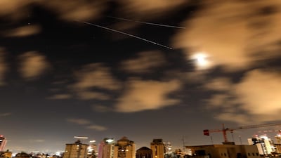 Missile trails in the sky above the Israeli city of Netanya early on Wednesday. AFP