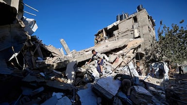 The ruins of a collapsed house in the Maghazi refugee camp in central Gaza. AFP