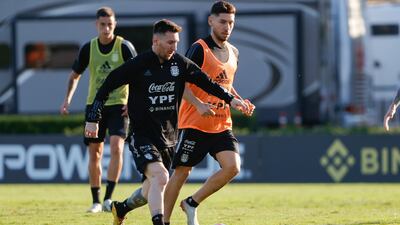 Lionel Messi takes part in training. EPA