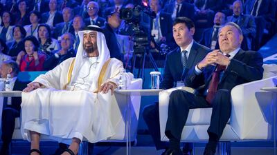 Sheikh Mohammed and Mr Nazarbayev attend the opening ceremony.