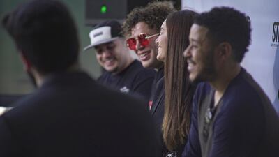 From left: Rapper Mazzi Bahi, VVIP founder Saber Ghaith, Guided co-founder Robyn Abouchedid and James Simmons from JS Entertainment all appear at Emirates Music Summit. Courtesy Str8 Up Entertainment