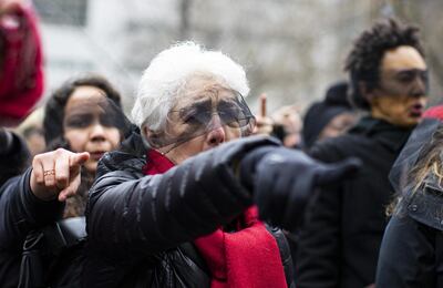 Women protest against rape in front of the court while Harvey Weinstein attends a pretrial session on January 10, 2020 in New York City. Kena Betancur / Getty Images
