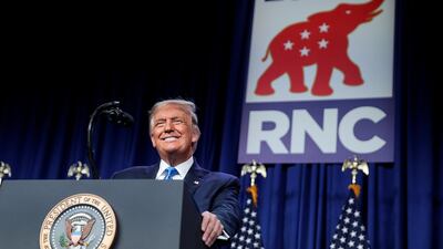 US President Donald Trump addresses the first day of the Republican National Convention in Charlotte, North Carolina on August 24, 2020. Reuters