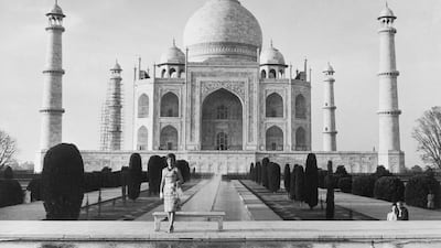 Jacqueline Kennedy stands in front of the Taj Mahal during her semiofficial visit to India on March 15, 1962. Getty Images