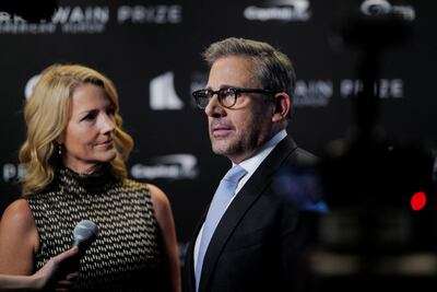 Nancy and Steve Carell at the Kennedy Centre red carpet to award Jon Stewart with the Mark Twain Prize For American Humour on April 24. Reuters