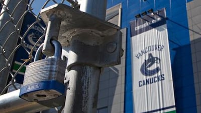 The NHL lockout takes effect at the Rogers Arena, home of the Vancouver Canucks.