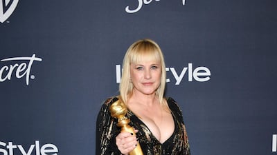 Patricia Arquette poses with her award for Best Performance by an Actress in a Supporting Role in a Series, Limited Series or Motion Picture made for Television for her role in 'The Act' during the 77th annual Golden Globe Awards on January 5, 2020, at The Beverly Hilton hotel in Beverly Hills, California. EPA
