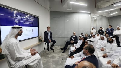 Omar Al Olama, Minister of State for Artificial Intelligence, at the opening of the Centre for the Fourth Industrial Revolution in Dubai. Satish Kumar / The National
