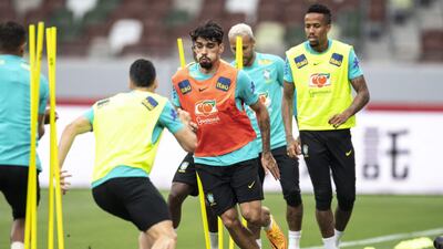 Lucas Paqueta trains at the National Stadium in Tokyo. AFP