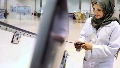 Emirati women constitute about a third of the staff of Strata, Mubadala's aerospace manufacturing subsidiary in Al Ain. Delores Johnson / The National
