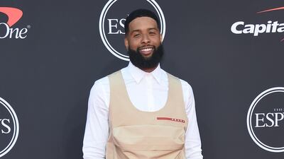 NFL player Odell Beckham Jr., of the Cleveland Browns, arrives at the Espy Awards on Wednesday, July 10, 2019, at the Microsoft Theatre in Los Angeles. AP