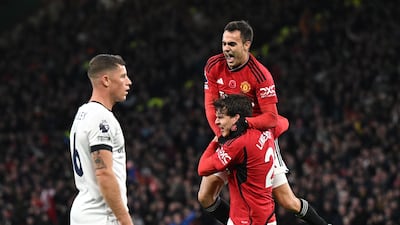 Manchester United Victor Lindelof celebrates scoring. AFP