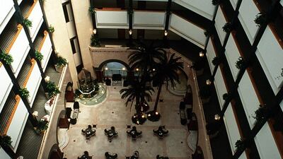 The inside of Hilton Al Ain in 1995. The hotel added a new wing and atrium in the early 1990s greatly enhancing the original building. Ihlow/ullstein bild via Getty Images