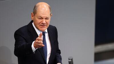 Olaf Scholz during a budget debate in the German parliament in Berlin. Reuters