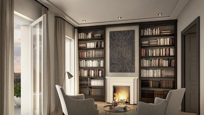 The penthouse includes a reading room with a fireplace. Courtesy Ralf Schmitz
