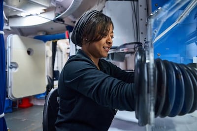 Saudi astronaut Rayyanah Barnawi during a training session for the Ax-2 mission to the International Space Station, slated for a launch on May 12, 2023, from the Kennedy Space Centre in Florida.