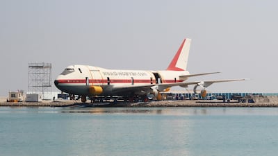Preparations begin to sink a decommissioned Boeing 747 in to the Arabian Gulf off the coast of Bahrain. Courtesy PADI