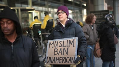 Several hundred people protest against president Donald Trump’s freeze on admitting refugees into the United States and a ban on travel from seven Muslim-majority countries at O’Hare Airport in Chicago, Illinois. Scott Olson / Getty Images / AFP / February 1, 2017