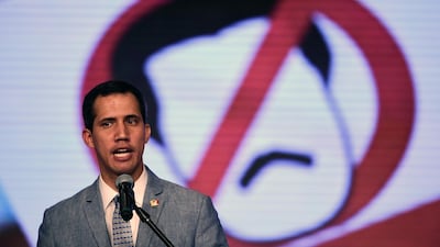 The president of Venezuela's National Assembly and self-proclaimed acting president Juan Guaido delivers a speech at the Central Universidy of Venezuela (UCV) in Caracas on February 8, 2019. AFP
