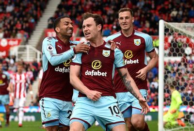 Ashley Barnes, centre, is in great form in front of goal for Burnley. Joe Giddens / PA via AP