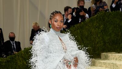 Allyson Felix, wearing Fendi, attends the 2021 Met Gala. AP